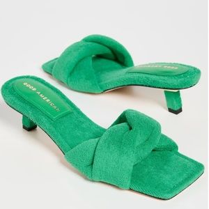 Good American Terry Kickstand Mules - Green Terry